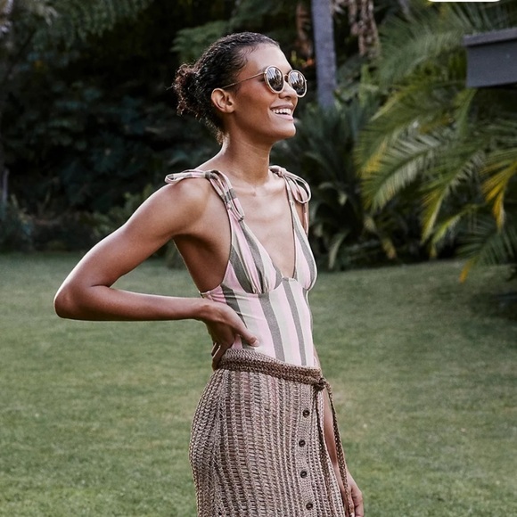 Solid & Striped The Olympia One-Piece Swimsuit Sz Large Arco Shimmer Arco Stripe - Picture 3 of 10